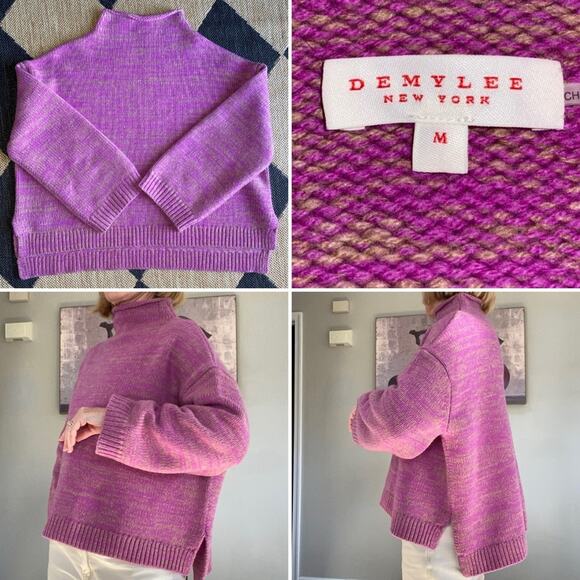 DEMYLEE New York $399 100% Wool Lavender / Tan Roll Neck Sweater Womens M EUC - Picture 1 of 10